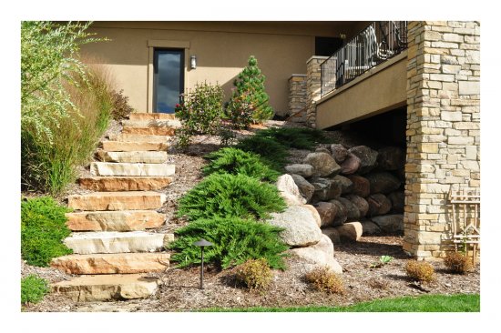 Landscape, steps, boulder wall Photo